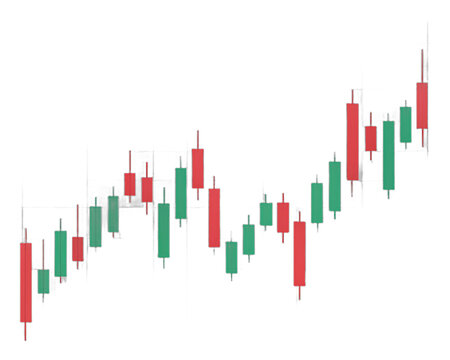 Bullish candlestick chart displaying upward trend in financial market trading transparent background