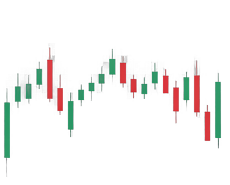 Forex trading candlestick chart pattern showing market volatility and trends transparent background