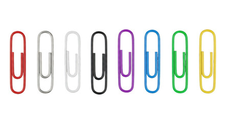 Colorful paperclips isolated on transparent background, a stationery item