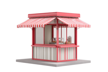 Red Striped Market Kiosk on Transparent Background