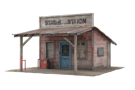 Weathered Rural Station Facade on Transparent Background
