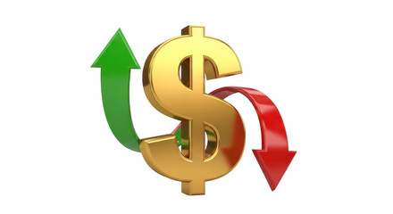 Dollar sign with up and down arrows isolated on transparent background