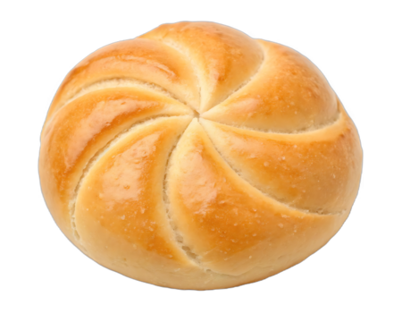 Golden kaiser roll bread close-up isolated on a plain background for food photography transparent background