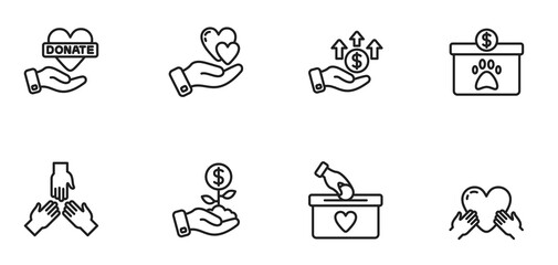  charity and donation icon set, line style. PNG
