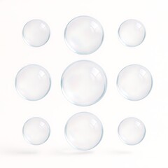 Realistic Transparent Soap Bubbles on White Background – Minimalist 3D Render