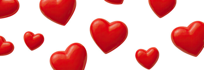 Red hearts scattered on a black background