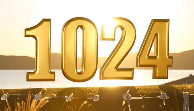 Golden number 1024 at sunset
