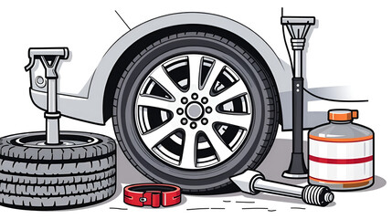 Car tire repair set. vector illustration