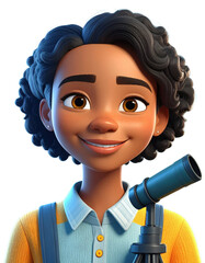 Cartoon Girl with Telescope A Portrait of a Young Scientist.
