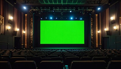 Cinema screen inside theater with green screen