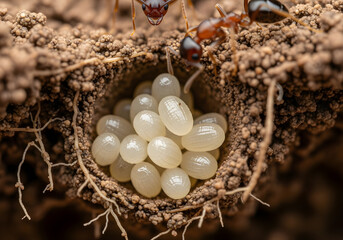 Close-up of Ant Eggs in Soil