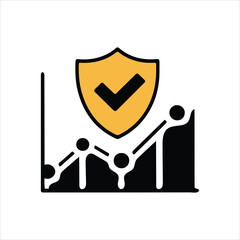 Yellow Shield with Check Mark Over Upward Trend Graph growth success