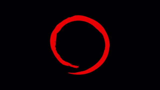 Animated Red Scribbled Circle Video. Hand-drawn red circle highlight with transparent background. 4k alpha channel