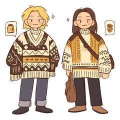 Hand-drawn Autumn and Winter Outfit Illustration