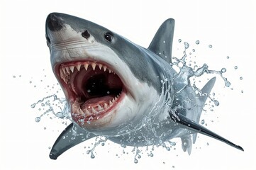 Obraz premium Great white shark erupting from water