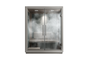 Modern Glass Steam Room Cabin with Visible Vapor