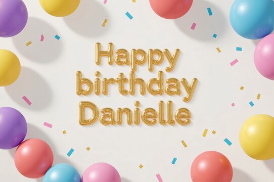 Happy birthday message, gold balloons, confetti