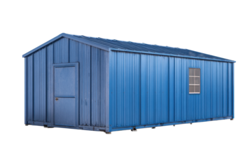 Blue Corrugated Steel Portable Building on Transparent Background