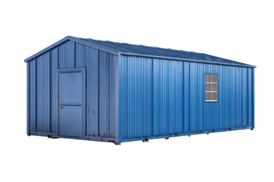 Blue Corrugated Steel Portable Building on Transparent Background