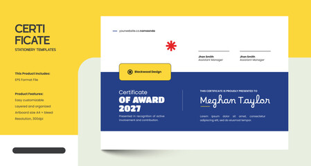 Certificate of award template stationery design