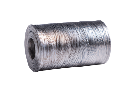 Silver Metallic Thread Spool on Transparent Background
