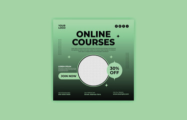 Online Courses Social Media Post Template Promotion for Education with Discount Offer and Modern Design Suitable for Digital Marketing Campaigns and Advertising