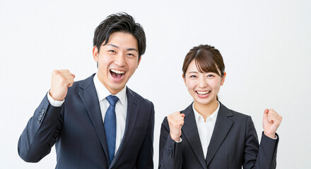 明るくて元気な男女の新入社員 白背景 AI生成画像