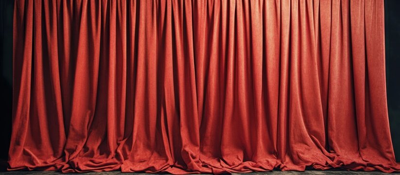 Red curtain backdrop, dramatic texture and folds, theatrical background for events