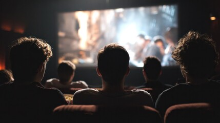 Fototapeta premium Captivating scene: People engrossed in a film, experiencing cinematic storytelling