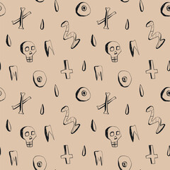 Seamless halloween pattern with skulls candles eyes crosses and drops for wrapping paper spooky party decoration and fabric print