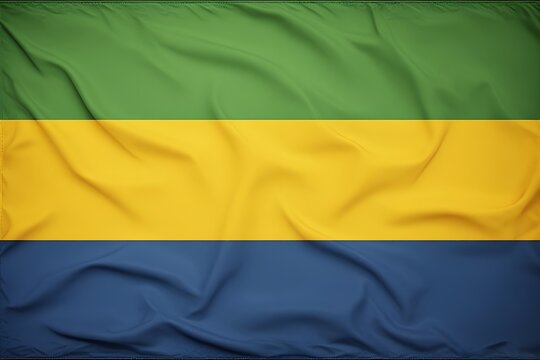 Waving Gabon flag with green, yellow, and blue stripes representing national pride and culture