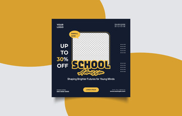 School Admission Offer Social Media Post Template with Modern Design and Up to 30 Percent Discount