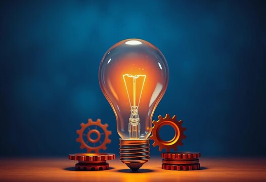 Lightbulb moment, gears turning, innovative design process,  success,  growth