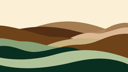 Abstract wavy landscape vector illustration calming earth tones and green hues serene natural background