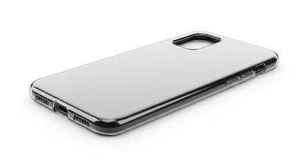 Clear Transparent Smartphone Case on White Background - Protective Mobile Phone Cover