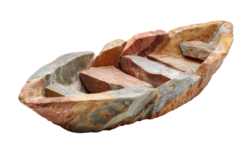 Handcarved Stone Boat Sculpture on Transparent Background