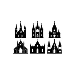 Fototapeta premium 6 different cathedral silhouette vector icons set