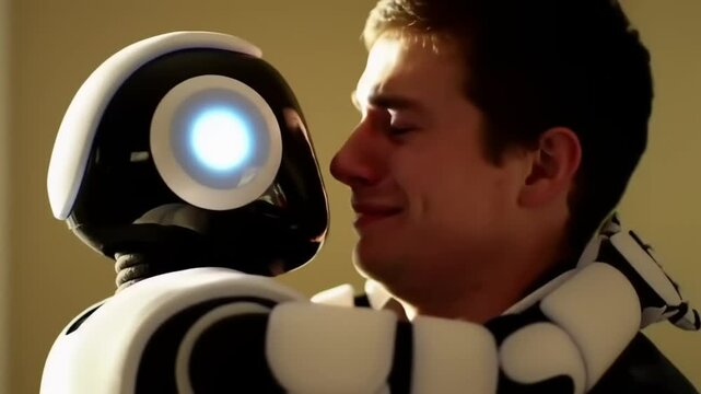 Robot and person embracing