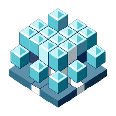 Fototapeta premium 3D geometric tech block array floating on white background for modern layout design