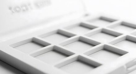 White geometric grid structure in a clean minimalist style. Abstract background featuring a repeating pattern of squares for technological concepts