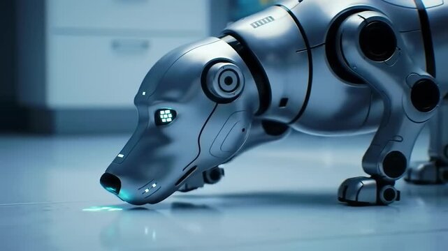 Robotic dog exploring floor