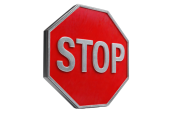 3D Red Stop Sign on Transparent Background, Metallic Octagon