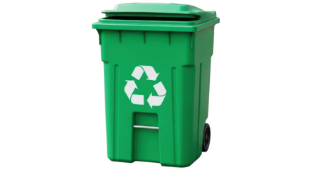 Green recycle bin isolated on transparent background for waste disposal
