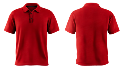 Red Collared Short Sleeve Polo Shirt with Subtle Textured Stripes, cut out transparent