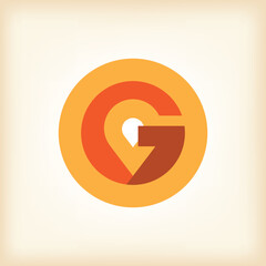 The image shows a flat logo design that depicts an initial letter G with a drop pin icon inside a round shape. The logo is in yellow and orange color and looks clean on a white background.