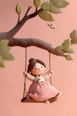 3D일러스트,그네를 타는 한복 입은 귀여운 소녀,명절,추석,설날,
Generating AI