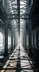 Fototapeta premium Steel Bridge Structure, Foggy Day