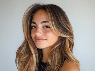 Balayage extensions, dark brown fading to honey blonde, layered in a cascading flow pattern
