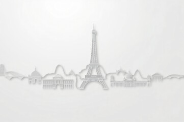 Paris skyline paper cut, grey background, travel brochure
