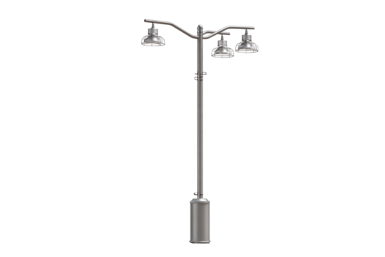 Triple-Head Street Light Pole on Transparent Background